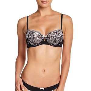 FELINA Priscilla Sheer Non-Padded Underwire Demi Bra Black 32DD #110019 NEW